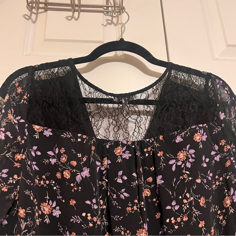 Joie Black Silk Dress with Pink and Purple Floral and Lace - Picture 10 of 11
